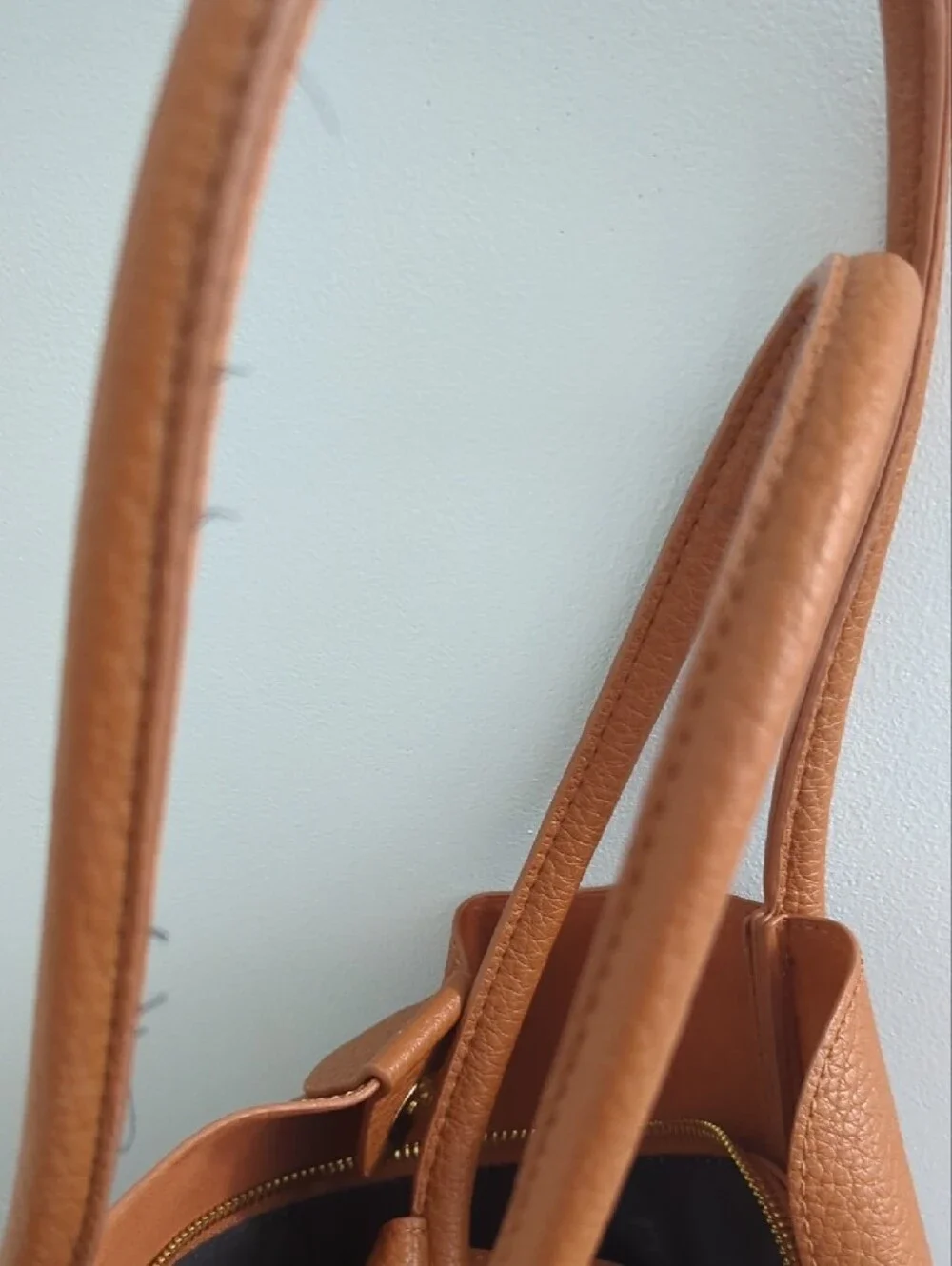 Mellow World Women's Vegan Leather Tote in Warm Tan with Gold Hardware